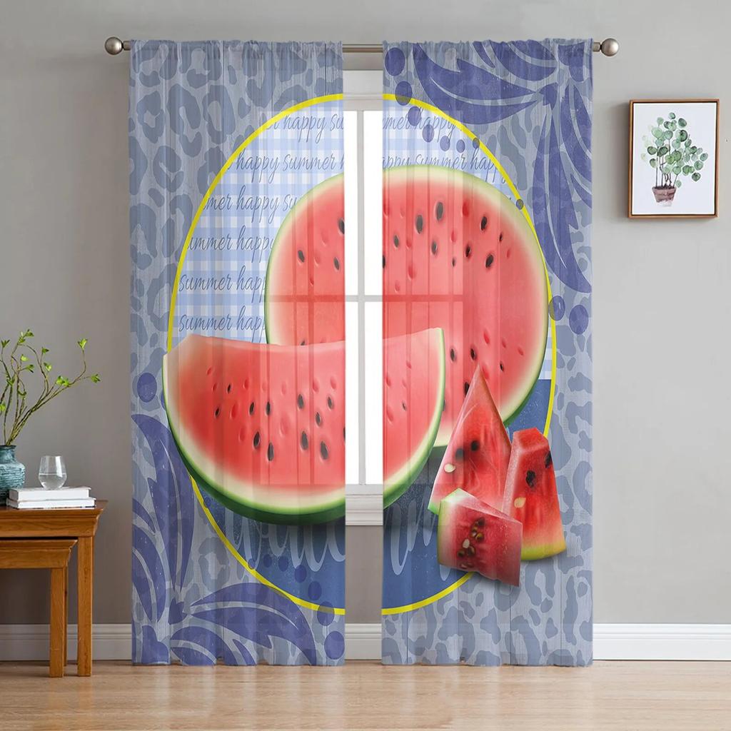 Watermelon Fruit Cartoon Sheer Curtain for Bedroom Tulle Voile Curtain for Kitchen Living Room Decor Window Treatment