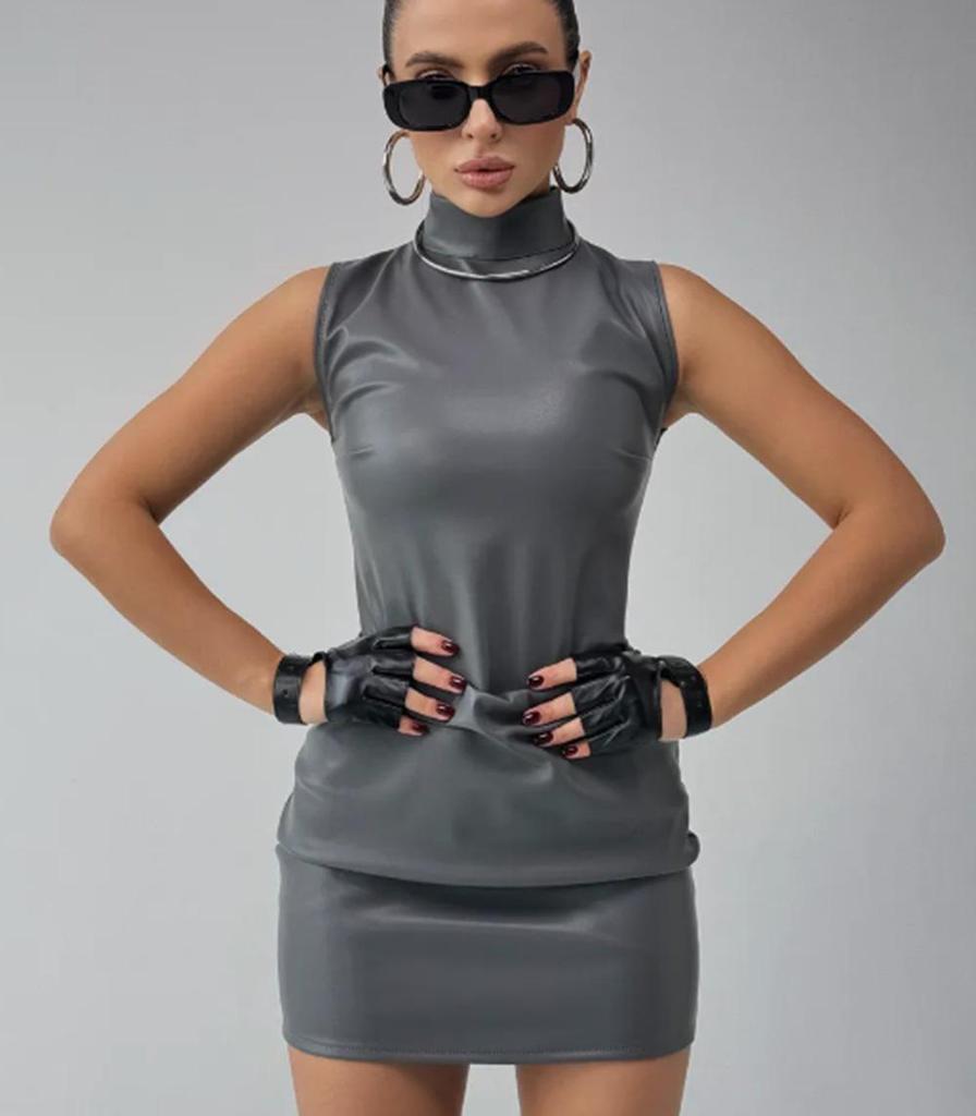 Mini-jupe slim en cuir PU pour femmes européennes et américaines – Couleur unie, mode haut de gamme