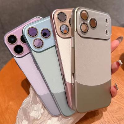 Leder Litschi Muster Zweifarbige Hülle Für iPhone 17 Pro Max 17 Pro Air 16 Plus 15 14 13 12 Pro Max Linsenschutzhülle