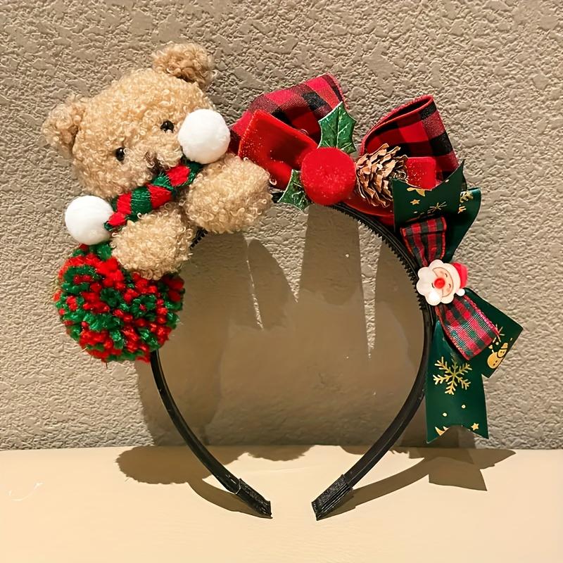 1pc Women'S Christmas Plush Bear Bow Headband, Teddy Bear Plush Hair Accessory for Festive Occasions–Perfect for Women'S Fashion