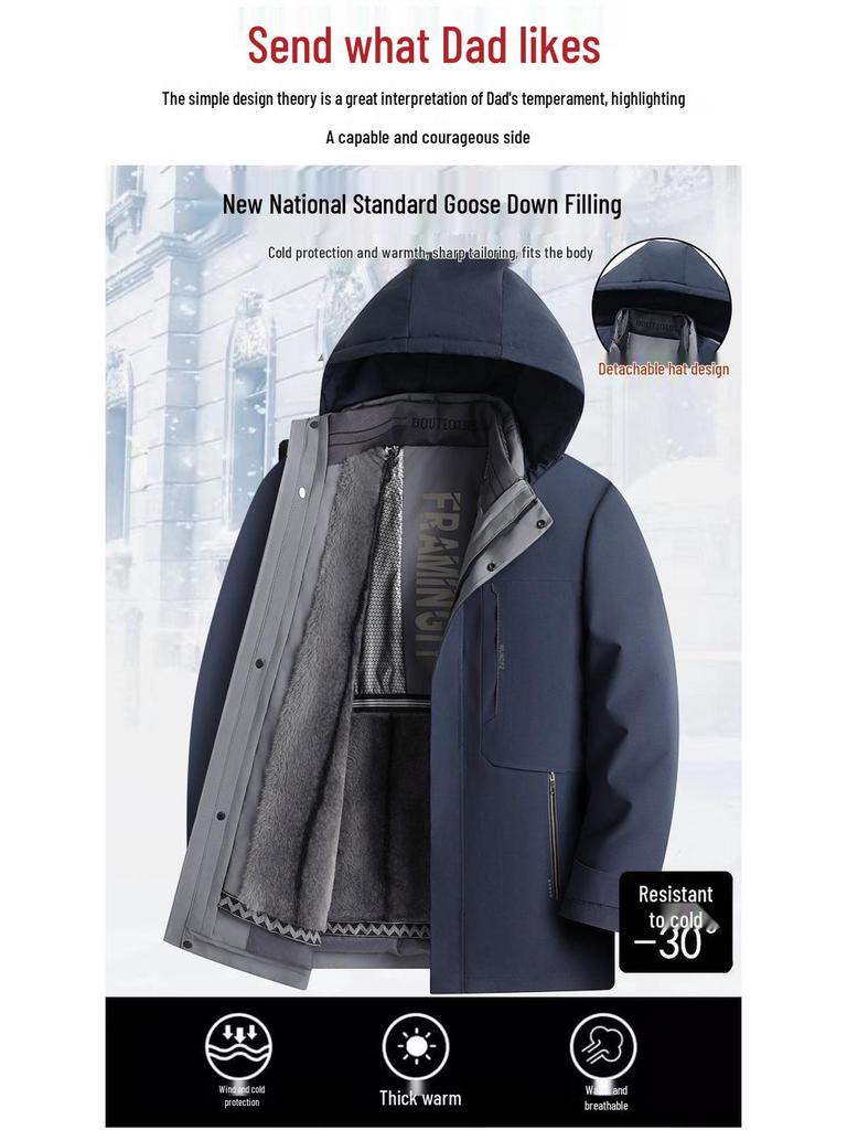 Men's High-End Winter Business Casual Down Jacket with Detachable Goose Down Liner - Middle-aged Dad's Style.