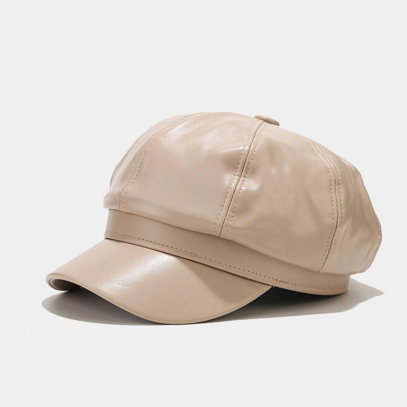 Retro Fashion Ladies' PU Leather Octagonal Hat Versatile Temperament Circumference Korean Streetwear Accessory crochet beret cap