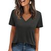 Womens' Fashionable And Casual Solid-color Basic V-neck Short-sleeved Top