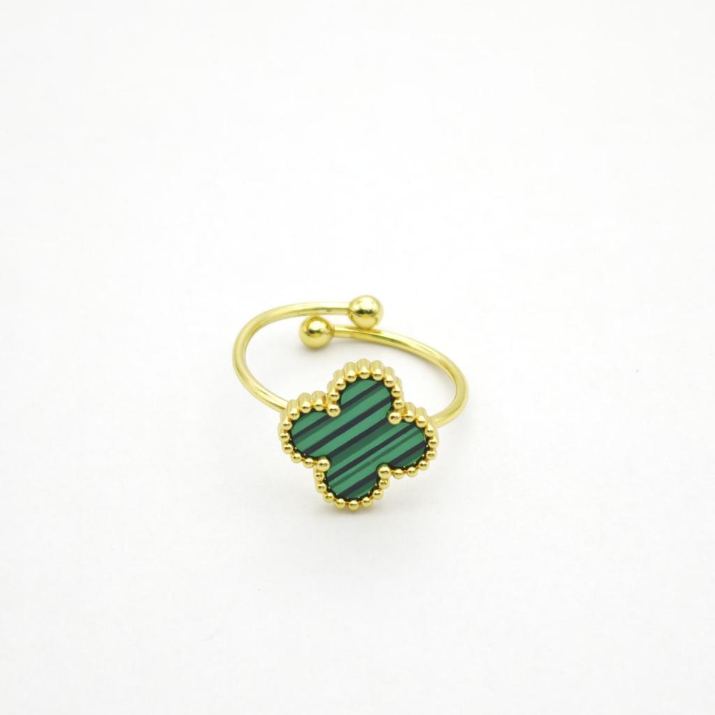 Vierblättriger Kleeblatt Goldplattierter Verstellbarer Ring für Damen - Elegantes Blumen-Design, Modischer und Schicker Schmuck für den Arbeitsweg