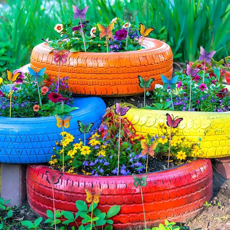 New 5-30PCS 3D Simulation Butterflies Garden Yard Planter Colorful Butterfly Stakes Decoracion Outdoor Decor Flower Pots Decors