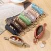 Lychee Pattern Genuine Leather Keychain Pouch - Compact Zippered Coin Wallet, Organizer for Coins, Jewelry, Lip Balm & Small Accessories