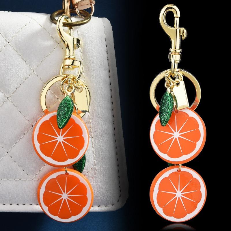 Women's fruit key chains, fashionable and creative lemon and orange slice bag pendants, keychains