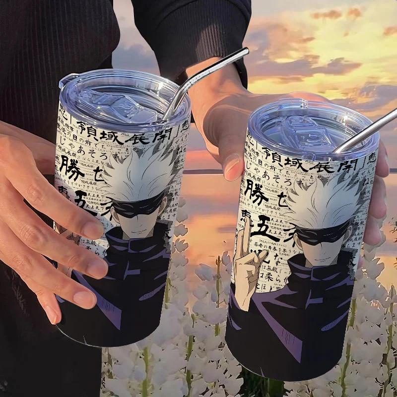 Jujutsu Kaisen Yuji Hrneček 500 ml Satoru Gojo Nerezová Ocel Cestovní Termohrnek Izolované Brčko Hrneček na Kávu Dárek Pro Děti