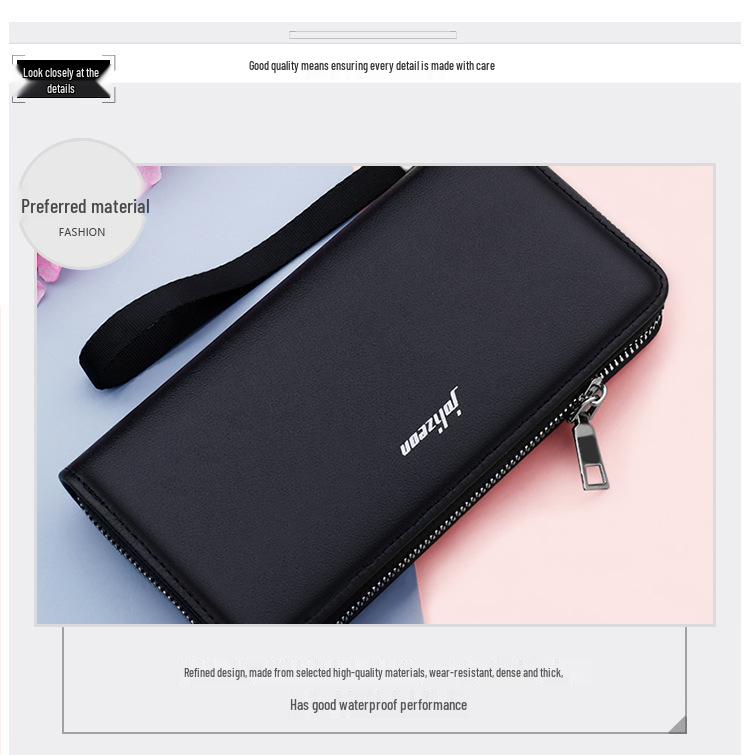 Men's Large Capacity Long Zipper Wallet Wristlet Clutch and Phone Bag
