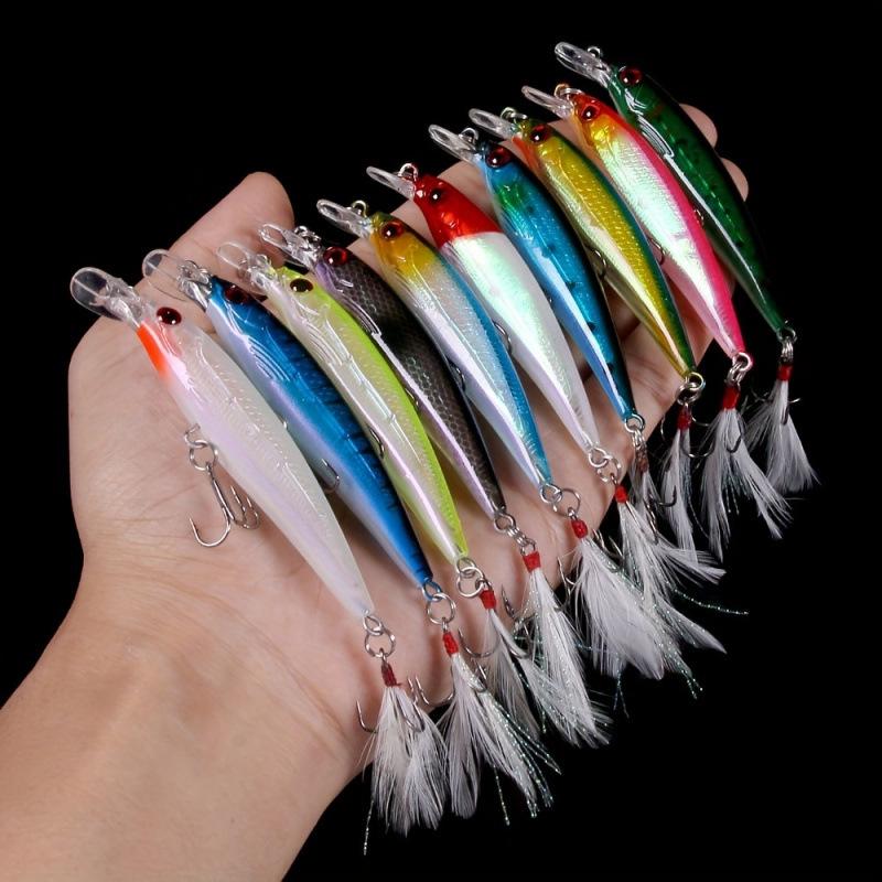 2026 Russell Minnow Fishing Lure Set - 10 Pieces with Feather Hooks