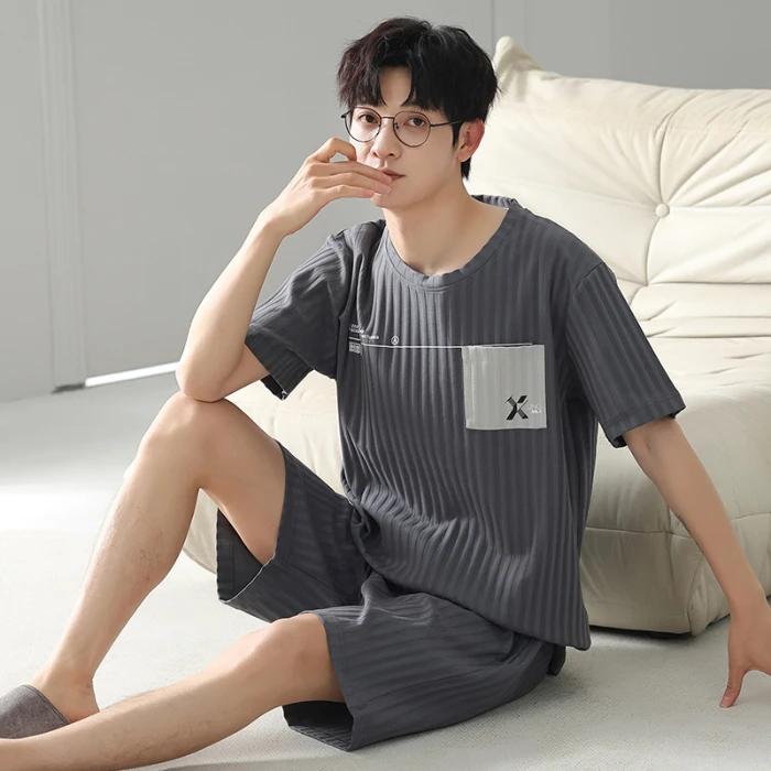 

2025 Лето Новые Мягкие Хлопковые Мужские Домашние Пижамы 3XL Свободные Печати Роскошные Пижамы Мужские Удобные Папы Модные Мужские Большие Пижамные Комплекты L