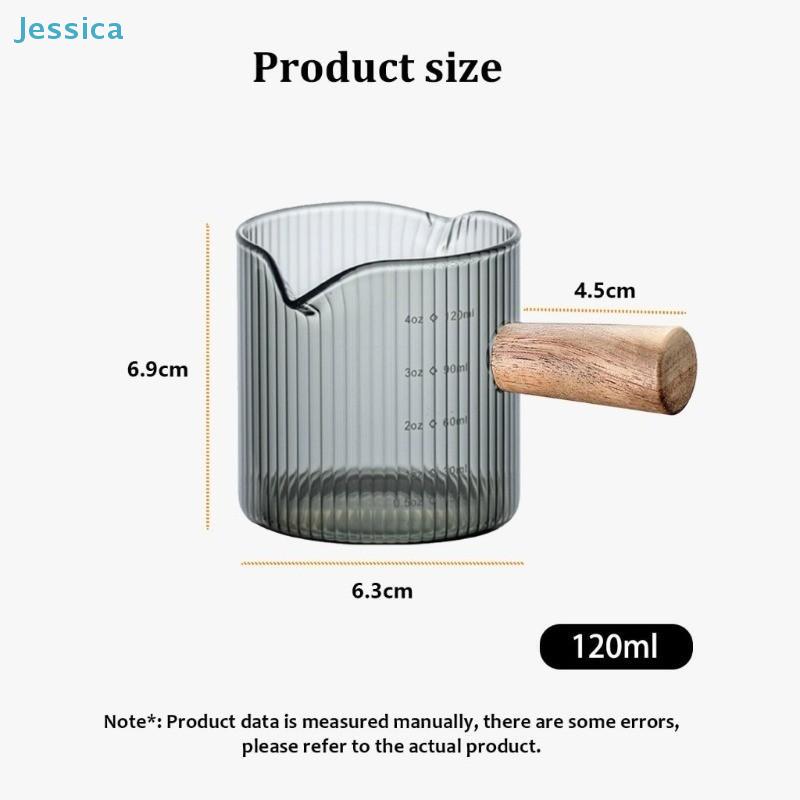 Ribbed Glass Milk Frothing Cup with Wooden Handle - 120ml Measuring Cup for Coffee & Milk