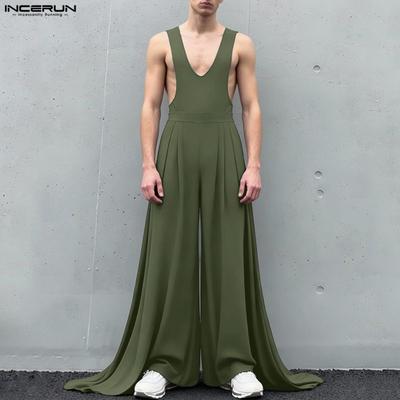 Men V Neck Sleeveless Casual Loose Long Maxi Rompers Jumpsuits