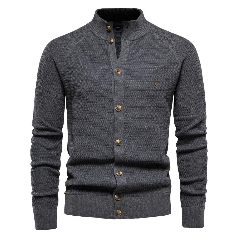 Cotton Mens Knit Cardigan With Stand Collar For Casual Winter Wear