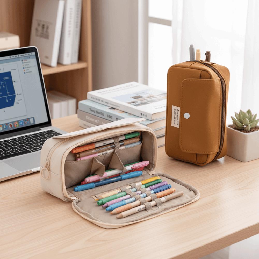 Large Capacity Stationery Bag Solid Color Storage Bag Pencil Case Stationery Storage