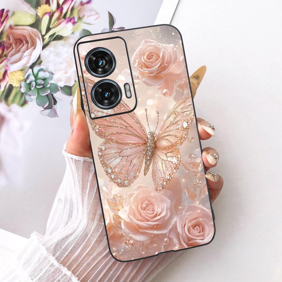 Hülle Für Motorola Edge 50 Fusion Cover XT2429-1 Beliebte Blume Weiche Schwarze Silikon Handyhüllen Für Motorola G96 5G MotoG96 Funda