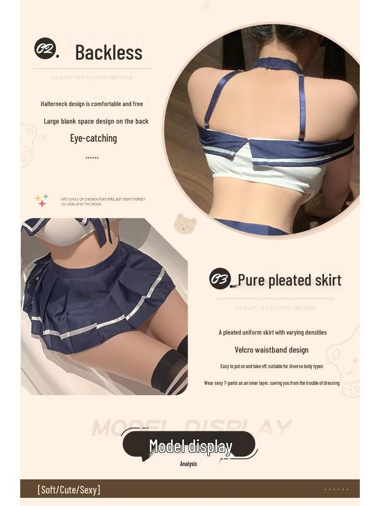 Yan Sexy Backless Sailor School Uniform Lingerie Set for Women