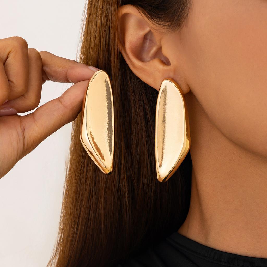 Orecchini a Bottone a Forma di Cuore Metallici Lucidi Lava Liquida da Donna, Orecchini Geometrici a Pieghe Irregolari