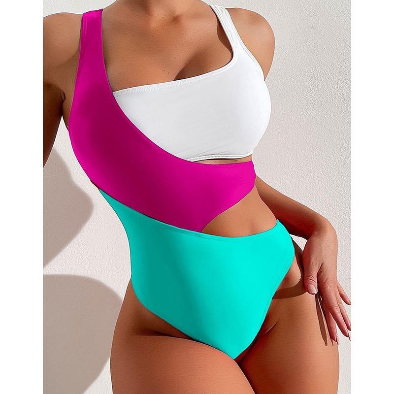 Women Bikini Sexy High Waist Bathing Suit Beach Swimwear Contrasting One-piece Female Summer Swimsuit