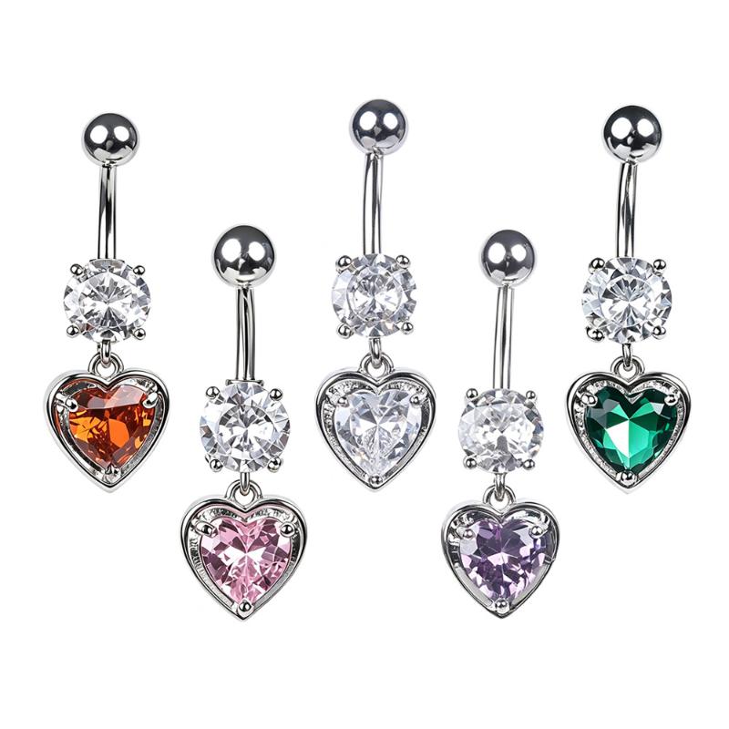 1Pcs Heart Motif Pendant Belly Piercing Jewelry 14G Curved Navel Rings Crystals Czs For Women Girls
