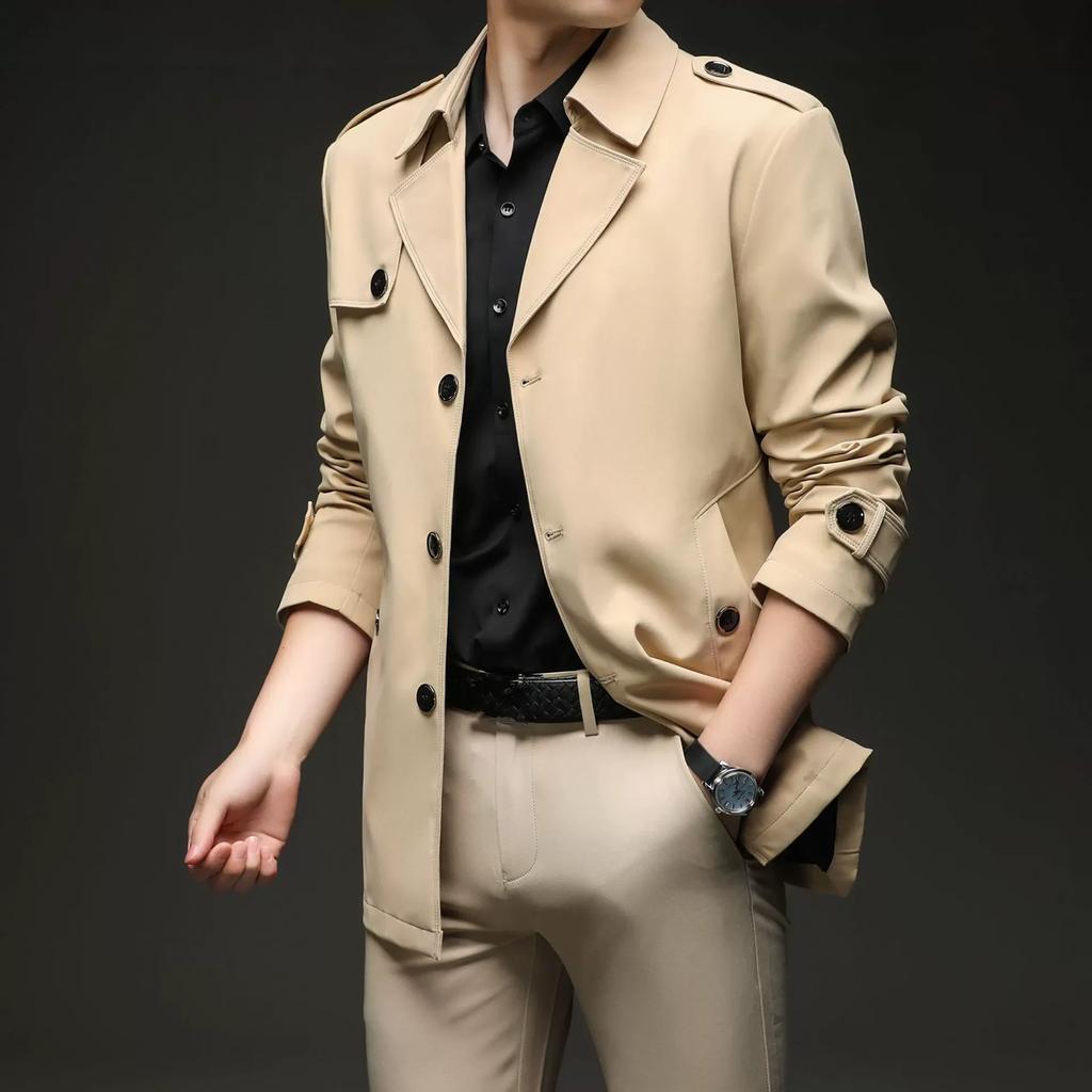 Spring Autumn Long Trench Men Turn Down Collar Fashion Business Casual Windbreaker Coat Male England Style Outerwear Plus Size