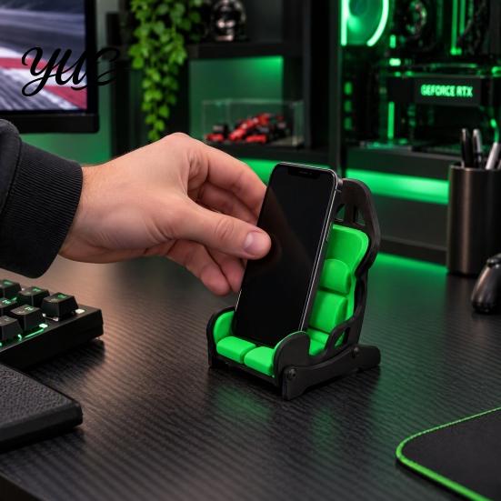 Universal Smartphone Support Racing Seat Shape Phone Holder for Desk, Cool Style Desktop Mobile Stable Stand, Compact Decorative 3D Printed Small Car