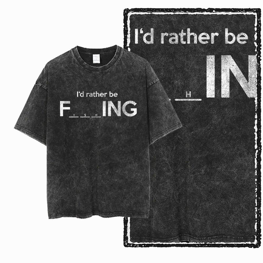 T-shirt Unisexe Imprimé Pêche Coton Noir Lavé Cool Style Streetwear Grande Taille Col Rond
