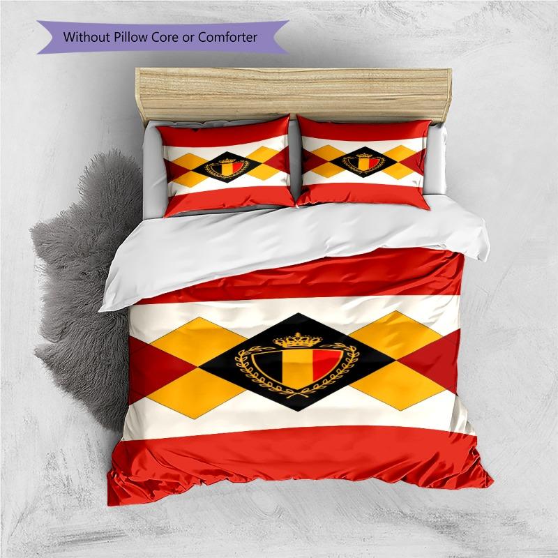 Belgium Flag Rhombus Shield Crest Print 3 Pieces Duvet Cover Set Belgian National Bedding Bedroom Decor Without Pillow Core Comforter