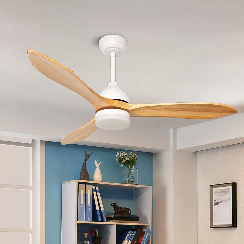 American Retro Ceiling Fan Light with Solid Wood Blades - Industrial Style LED for Restaurants