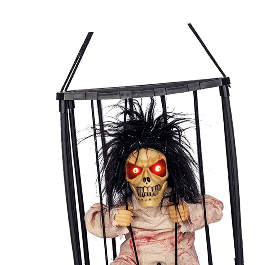 Scary Skull Cage Prisoner Haunted House Decor Spooky Hanging Ghost Screaming All Hallow Day Prop wit