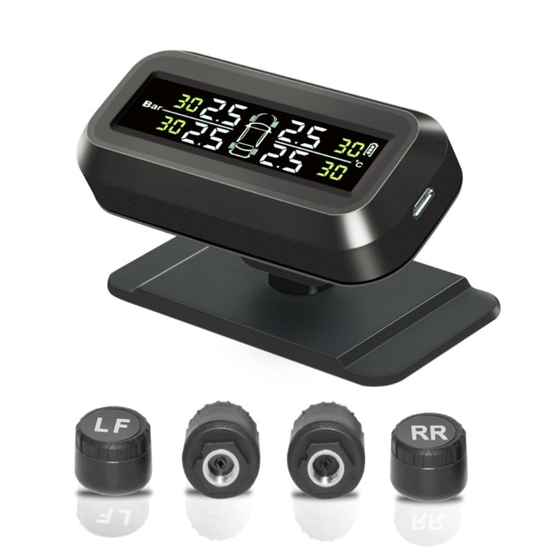

TPMS Car Tire Pressure Alarm Monitor System 4 Sensors Display Solar Tyre Pressure Temperature Warning 1