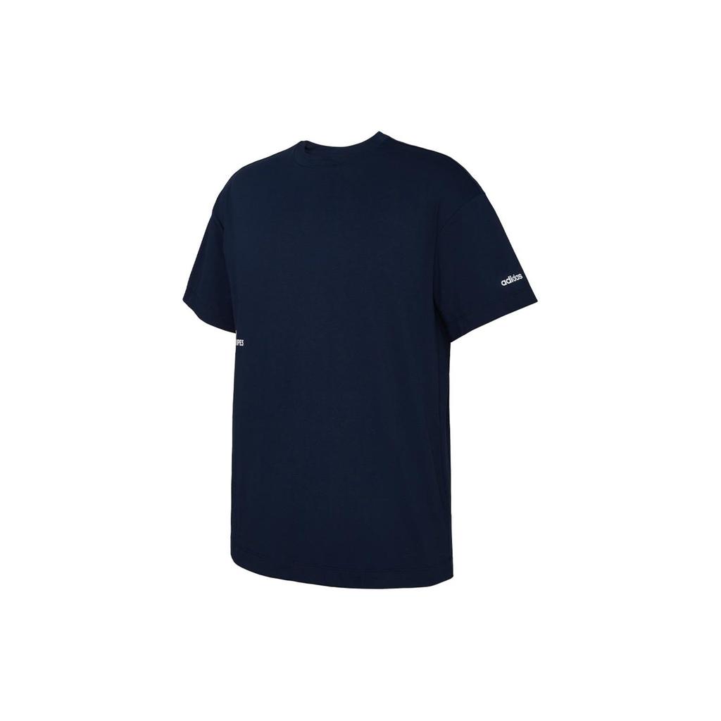 Adidas Solid Color Crew Neck Casual Pullover T-Shirt Unisex Tops Navy-Blue JD0339