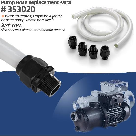 353020 Pool Booster Pump Hose Kit Replacement for Pen-tair Booster Pump & Polaris Pool Cleaner - 6-foot Pool Hose & 4 Hose Adapters