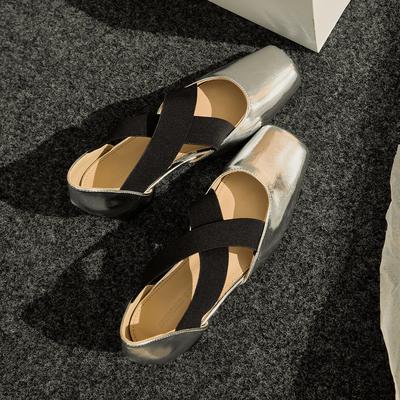 Silver Ballet Shoes Hollow Leather Sandals Women's Summer Wear Retro Square Head Thick Heel Light Mouth Mary Jane Single Shoes