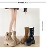 Brown retro thick-soled thick-heeled heightened medium boots children's summer 2025 new skirt versatile and thin Martin boots