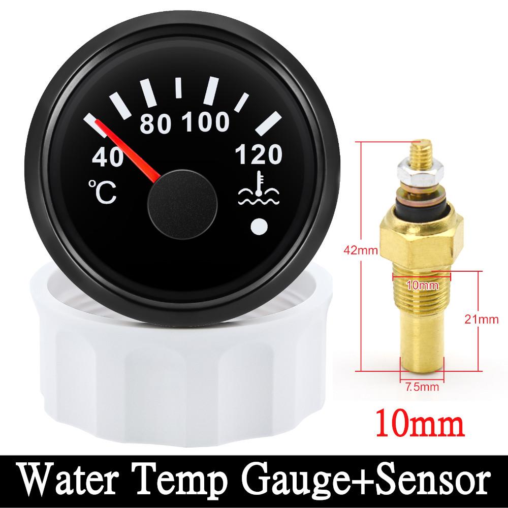 HD 52mm Universal Car Boat Water Temperature Gauge With Coolant Temperature Sensors Temp Meter Red Backlight With Alarm 12V/24V