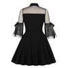 Vestido de mujer Retro Swing Mesh Ropa de fiesta gótica Manga aleteo Dulce cuello en forma de corazón con lazo Skater Cóctel de noche Traje formal Vestidos midi