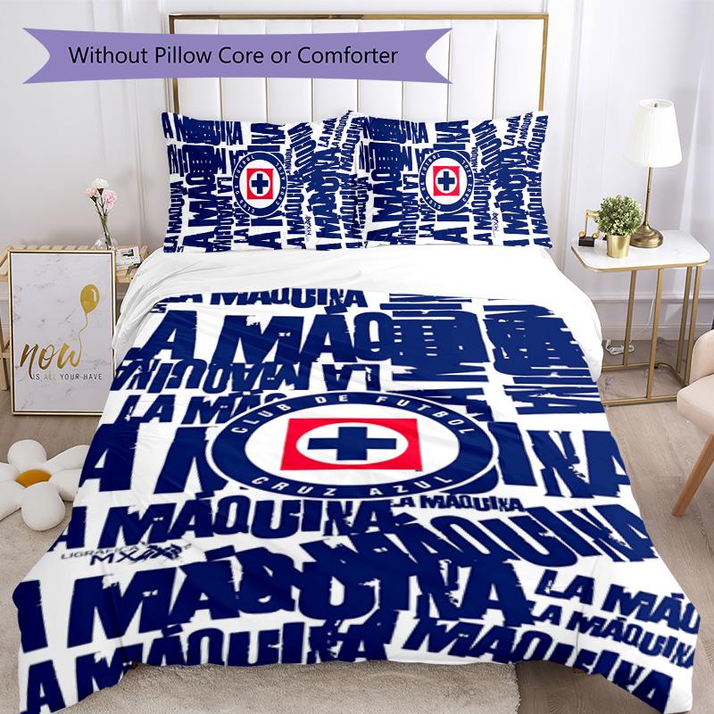 Cruz Azul Themed 3pcs Bedding Set Duvet Cover Closure Includes 1 Duvet Cover & 2 Pillowcases for All Seasons Bedroom Home Dorm Decor