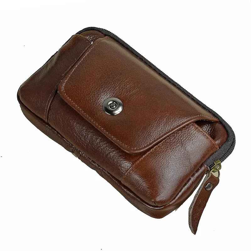 Sacoche de hanche en cuir véritable pour homme Sacoche zippée en cuir pour téléphone Sac banane de taille de haute qualité Sacs à main Portefeuilles
