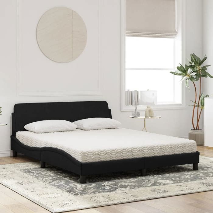 VidaXL Bed with Mattress Black 160x200 Cm Velvet 3208433