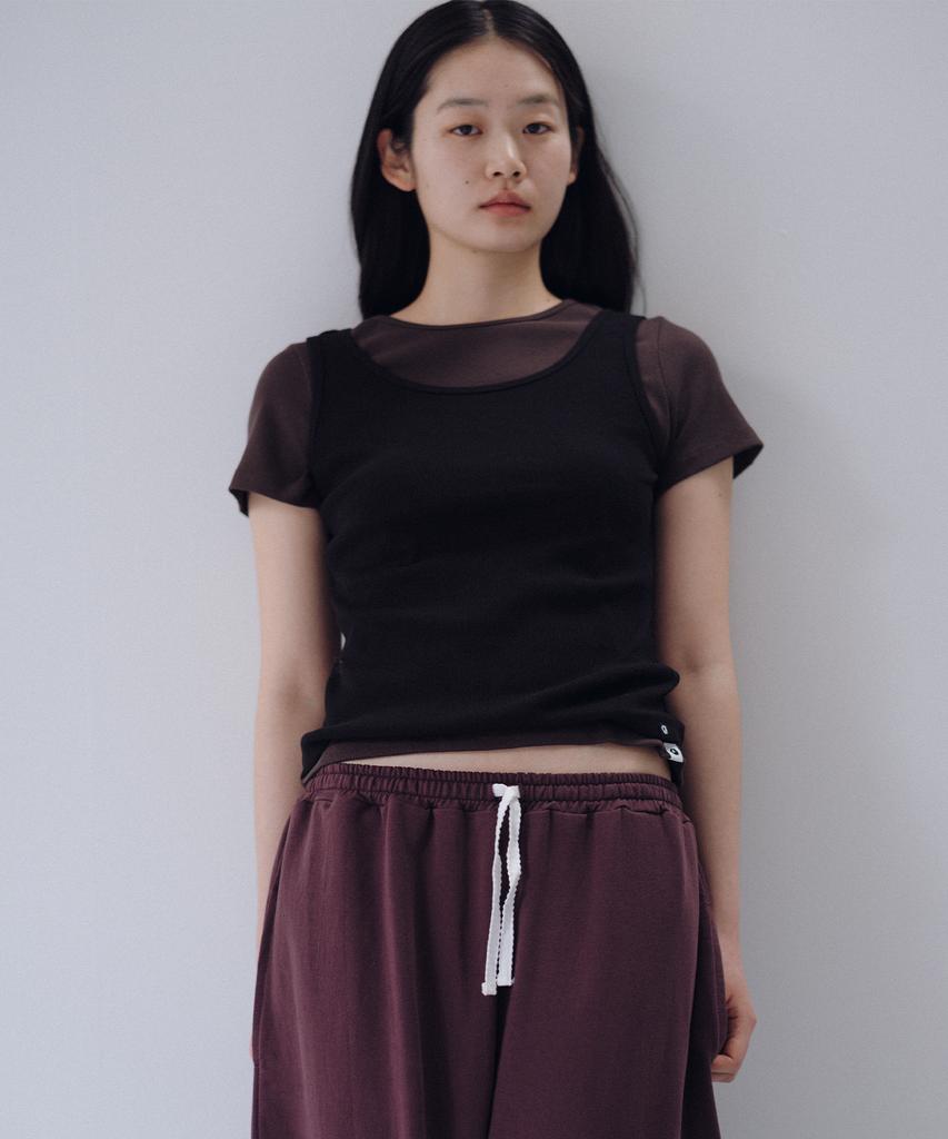 Ohesio Basic Slim Ribbed T-Shirt, Brown