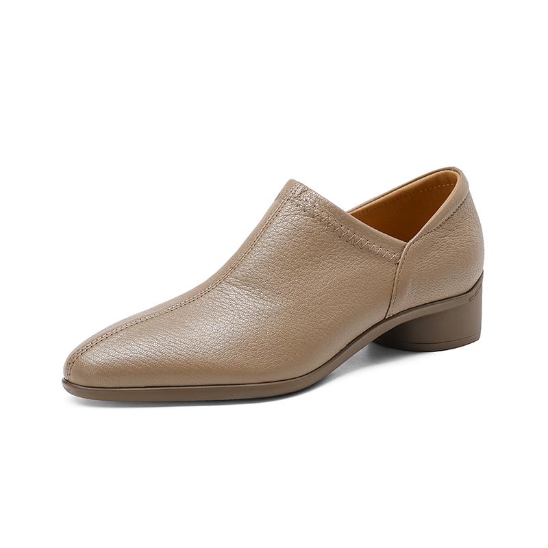 Fashion 2025 Spring New Women Pumps Retro Women Shoes Genuine Leather Slip-on Ladies Shoes Thick Heels Round Toe Causal Dress Shoes