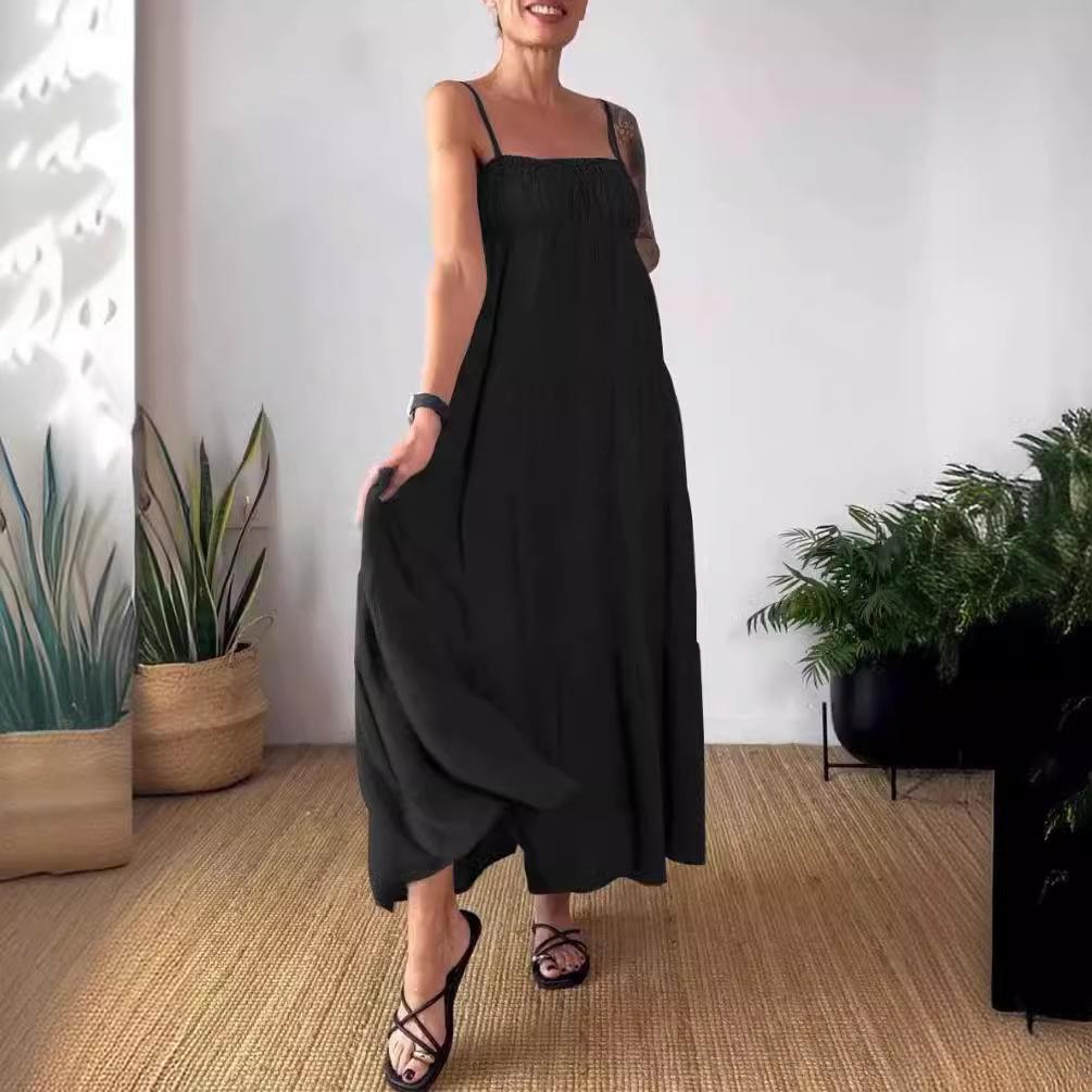 Dámské letní jednobarevné ležérní plisované šaty s podvazky na hrudi