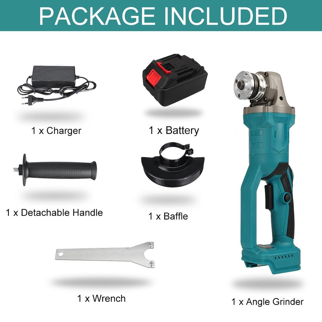 1200W 125mm Cordless Brushless Angle Grinder Electric Grinding Cutting Machine DIY Woodworking Power Tool with 2 Battery