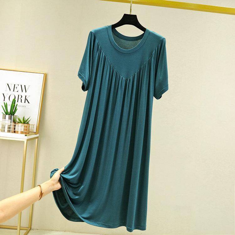 Summer Plus Size Modal V-Neck Pleated Dress - Casual Loose Short Sleeve Sleepwear