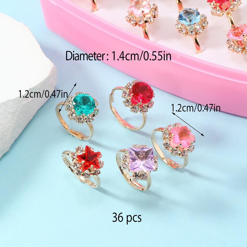 36Pcs Children's ring, zirconium ring, girl's ring, jewelry, accessories, party accessories With box