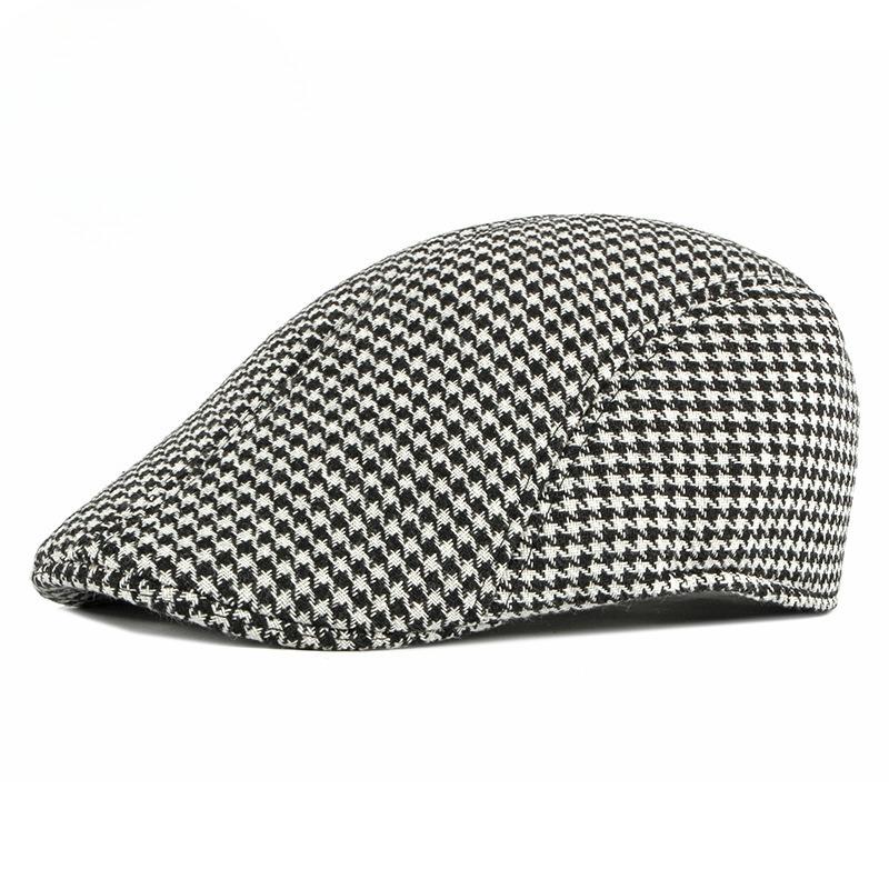

Men s British Houndstooth Flat Cap Retro Plaid Beret Hat Spring Autumn Casual Outdoor Newsboy Cap Fashion Duckbill Hat 56-58cm чёрный