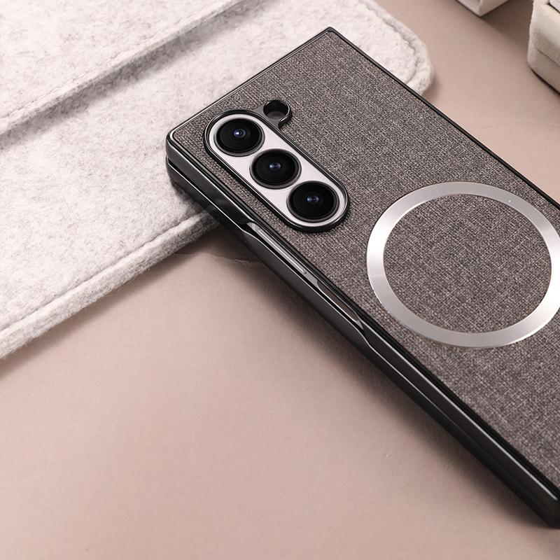For Samsung Galaxy Z Fold6 5G Case Drop-Proof PC+Cloth Back Phone Cover Magnetic Case