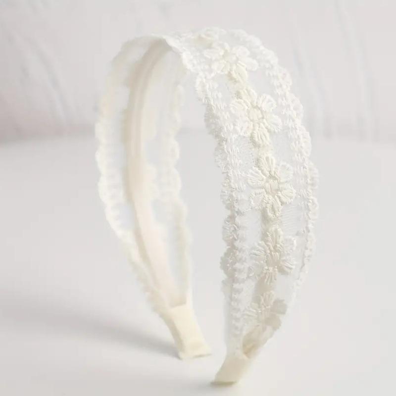 Elegant Retro White Lace Headband: Embroidered Hair Accessory for Ladies
