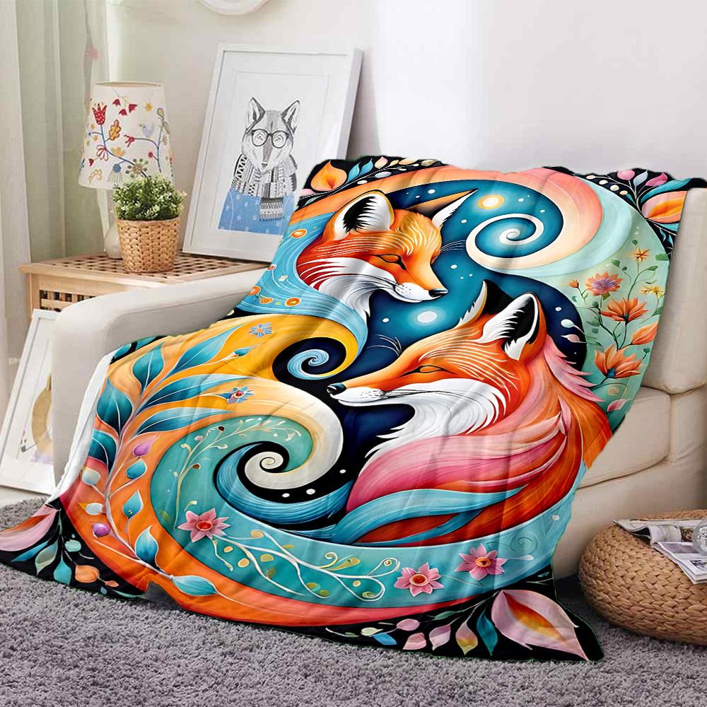 1pc Foxes Nature Blanket, Lightweight Flannel Throw Blanket For Sofa, Bed, Travel, Camping, Living Room, Office, Couch, Chair, And Bed